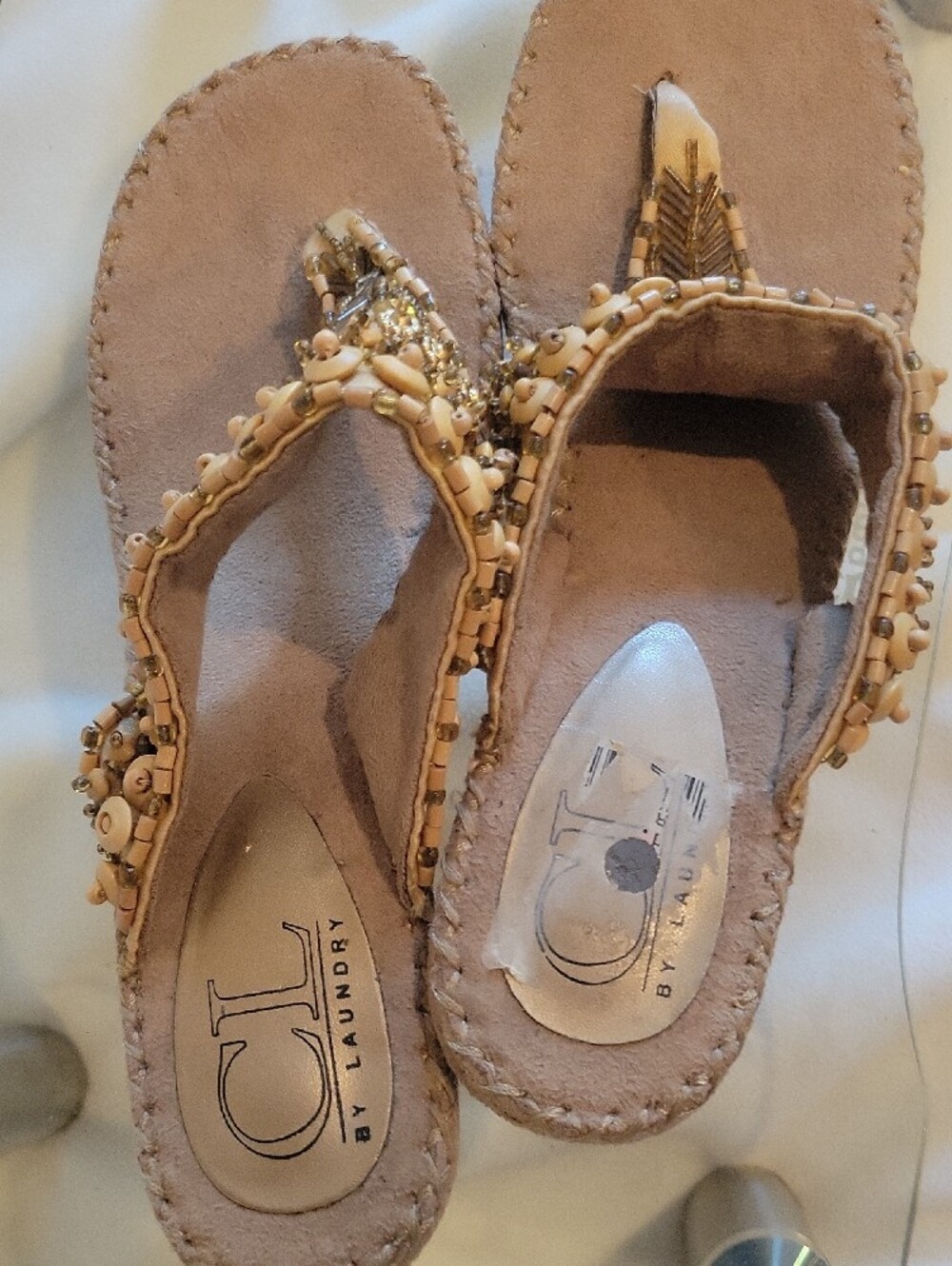 CL by Laundry Nude Beaded T-strap Sandals - Picture 6 of 8
